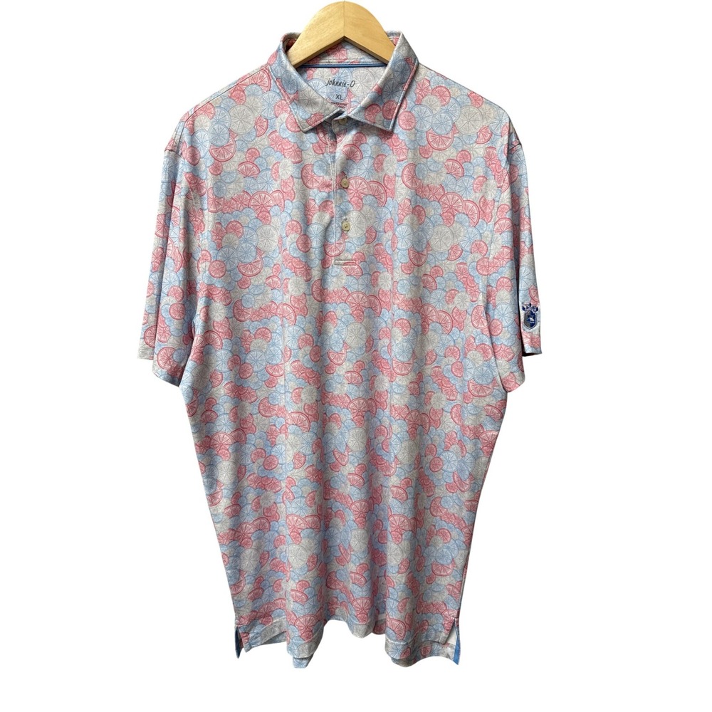 johnnie-O Polo Shirt Men XL Multicolor Citrus Fruit Print Golf Performance Top